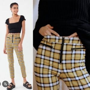 Urban Outfitters  Yellow Black Plaid Tartan Front Zip Pants Size 2